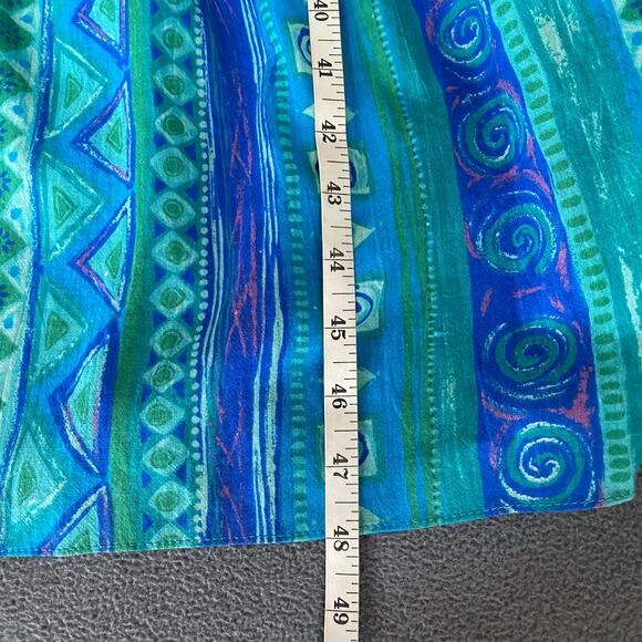 Vtg 80s 90s Two Potato Blue Artsy Midi Tiered Tie Shoulder Dress M Resort Wear - Picture 12 of 16